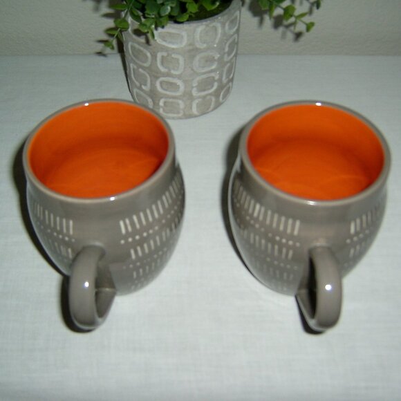 Baum Tangier Gray and Orange Coffee Mugs, Set of 2 - Picture 2 of 5